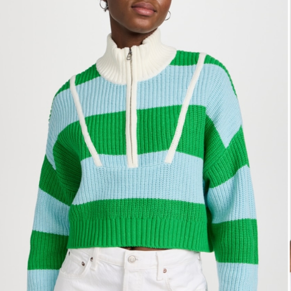 STAUD Cropped Hampton Sweater in Grass